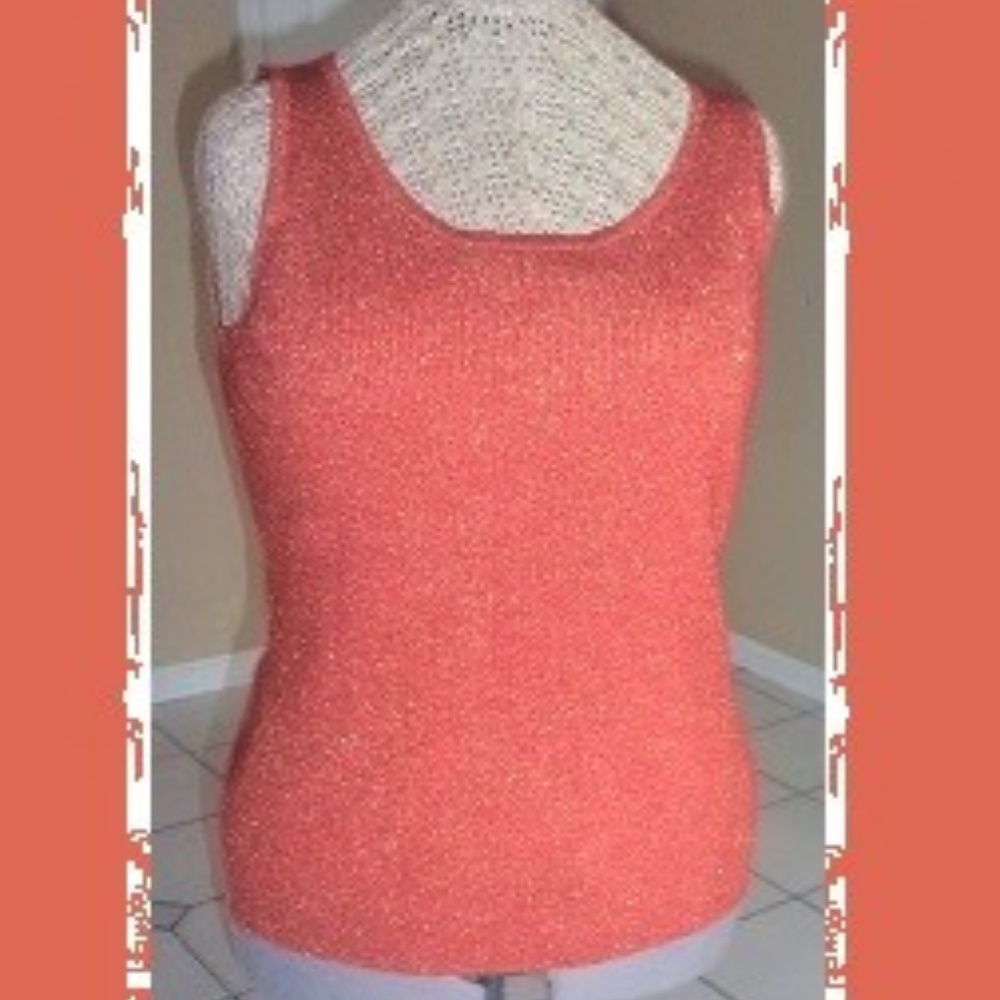 Rust w/Gold Sparkle Ribbed-Knit Sweater Tank Top